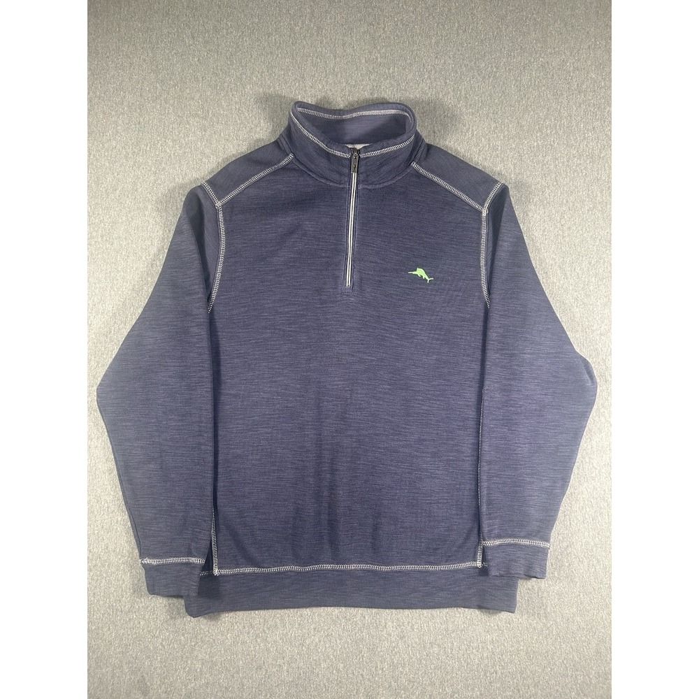 Tommy Bahama Tobago Bay Half-Zip Reversible Sweatshirt Navy Blue Lime L